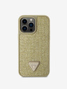 Guess Rhinestones Triangle Metal Logo Kryt pro iPhone 14 Pro Max Gold Phone case