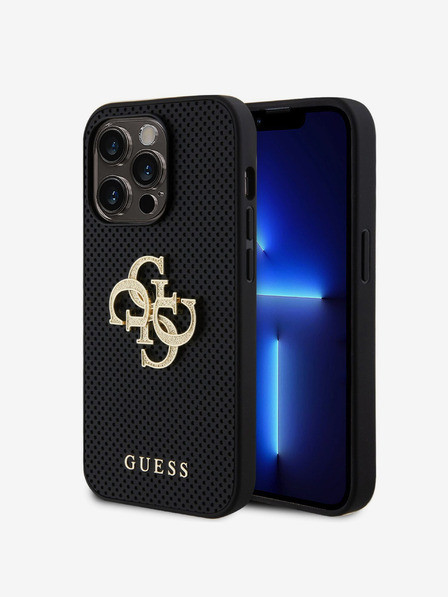 Guess PU Perforated 4G Glitter Metal Logo Zadní Kryt pro iPhone 15 Pro Black Phone case