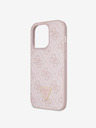 Guess PU 4G Strass Triangle Metal Logo Zadní Kryt pro iPhone 15 Pro Pink Phone case