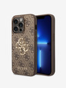 Guess PU 4G Metal Logo Zadní Kryt pro iPhone 15 Pro Brown Phone case