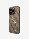 Guess PU 4G Metal Logo Zadní Kryt pro iPhone 15 Pro Brown Phone case