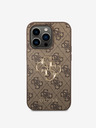 Guess PU 4G Metal Logo Zadní Kryt pro iPhone 15 Pro Brown Phone case