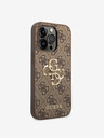 Guess PU 4G Metal Logo Zadní Kryt pro iPhone 15 Pro Brown Phone case