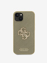 Guess PU Perforated 4G Glitter Metal Logo Zadní Kryt pro iPhone 15 Gold Phone case