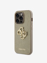 Guess PU Perforated 4G Glitter Metal Logo Zadní Kryt pro iPhone 15 Pro Gold Phone case