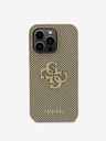 Guess PU Perforated 4G Glitter Metal Logo Zadní Kryt pro iPhone 15 Pro Gold Phone case