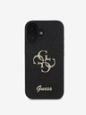 Guess PU Fixed Glitter 4G Metal Logo Zadní Kryt pro iPhone 16 Plus Black Phone case