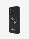 Guess PU Fixed Glitter 4G Metal Logo Zadní Kryt pro iPhone 16 Plus Black Phone case