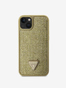 Guess Rhinestones Triangle Metal Logo Kryt pro iPhone 15 Gold Phone case