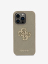 Guess PU Perforated 4G Glitter Metal Logo Zadní Kryt pro iPhone 15 Pro Max Gold Phone case