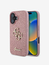 Guess PU Fixed Glitter 4G Metal Logo Zadní Kryt pro iPhone 16 Pink Phone case