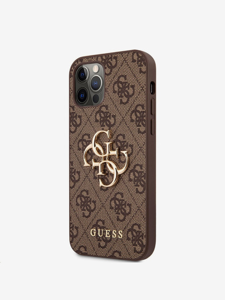 Guess PU 4G Metal Logo Zadní Kryt pro iPhone 12/12 Pro Brown Phone case