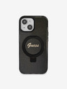 Guess IML Ring Stand Glitter MagSafe Zadní Kryt pro iPhone 15 Black Phone case