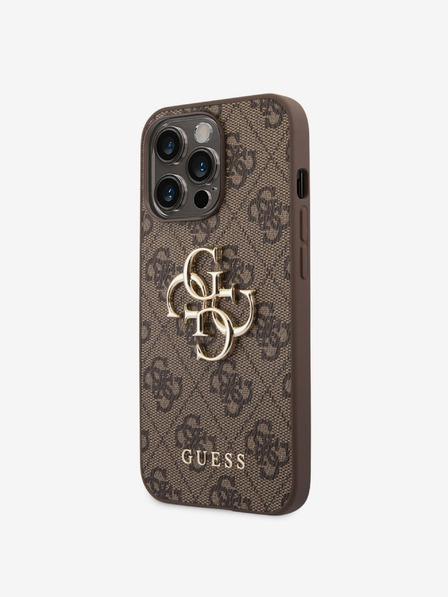 Guess PU 4G Metal Logo Zadní Kryt pro iPhone 14 Pro Brown Phone case